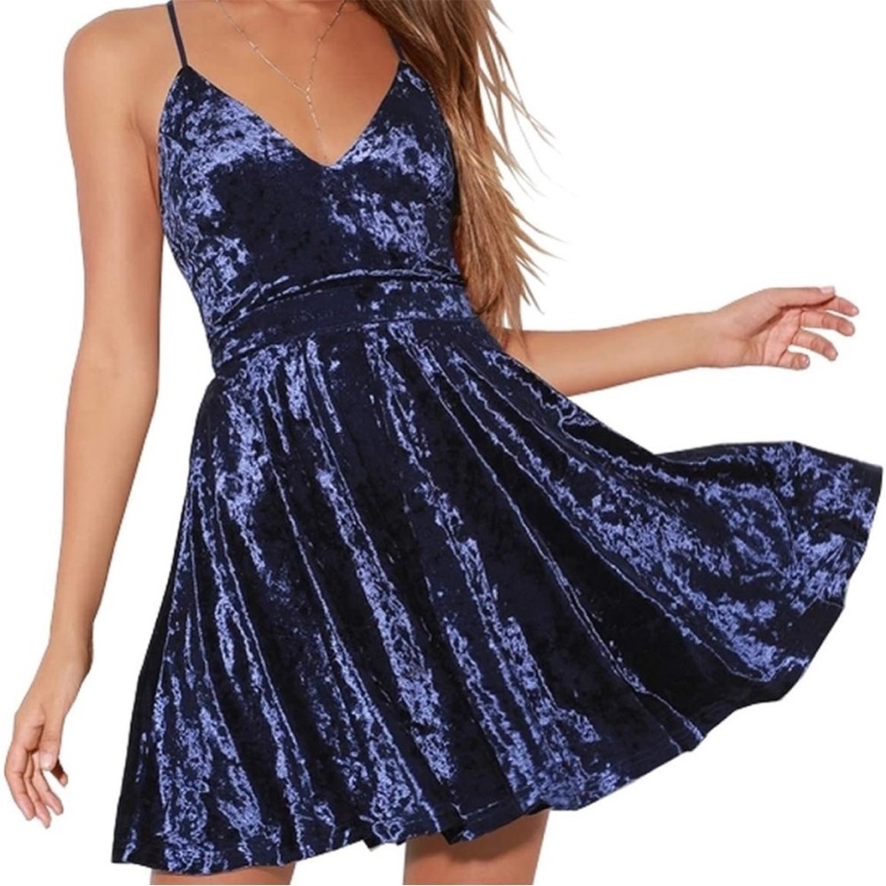 MANIJU Women’s Royal Blue Velvet Formal Mini Dress Size Large